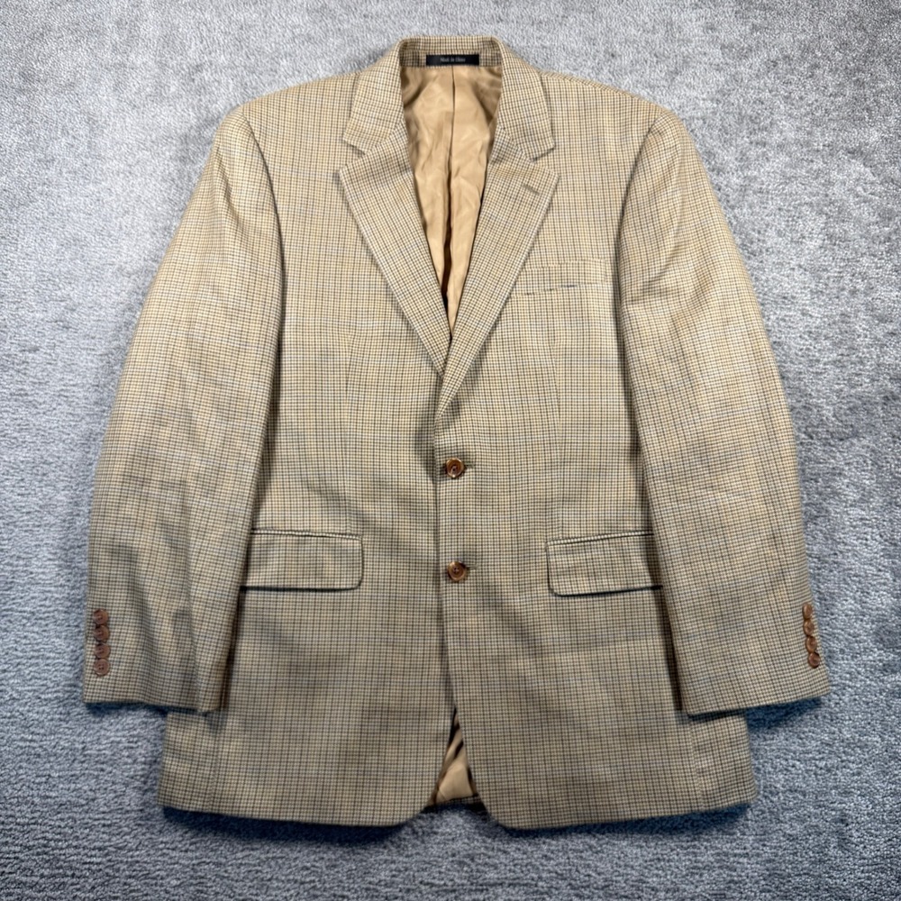 Lauren Ralph Lauren Mens 38R Silk Wool Houndstooth Blazer Sport Coat Tan Brown